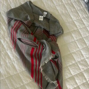 J. Crew Gray and Red Striped Poncho